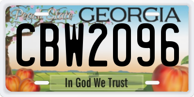 GA license plate CBW2096
