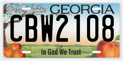 GA license plate CBW2108