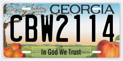 GA license plate CBW2114