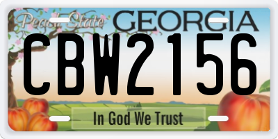 GA license plate CBW2156