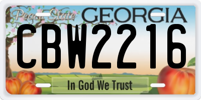 GA license plate CBW2216