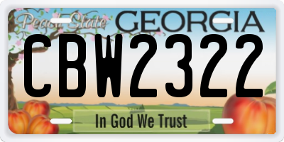GA license plate CBW2322