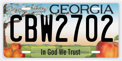 GA license plate CBW2702