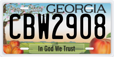 GA license plate CBW2908