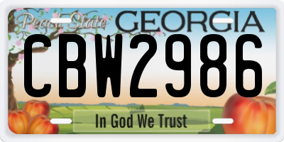 GA license plate CBW2986