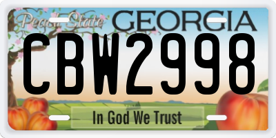GA license plate CBW2998