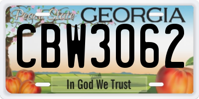 GA license plate CBW3062