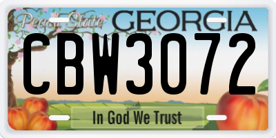 GA license plate CBW3072