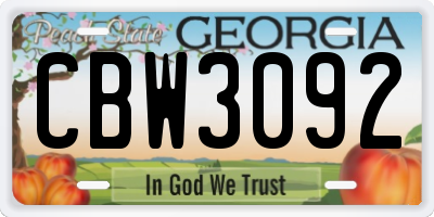 GA license plate CBW3092