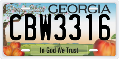 GA license plate CBW3316