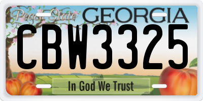 GA license plate CBW3325