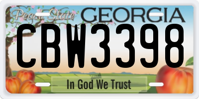 GA license plate CBW3398