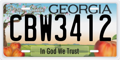GA license plate CBW3412