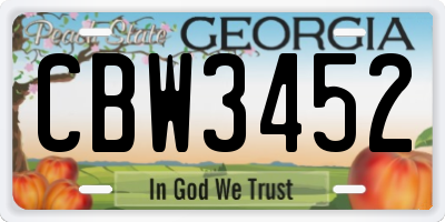 GA license plate CBW3452