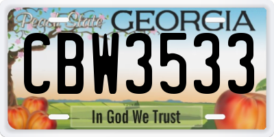 GA license plate CBW3533
