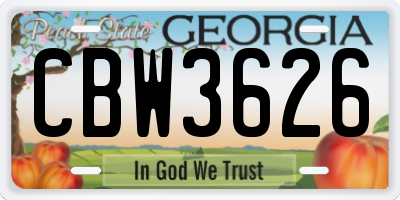 GA license plate CBW3626