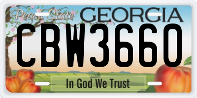 GA license plate CBW3660