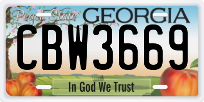 GA license plate CBW3669