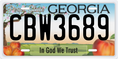 GA license plate CBW3689