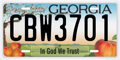 GA license plate CBW3701