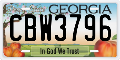 GA license plate CBW3796