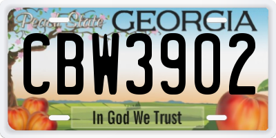 GA license plate CBW3902