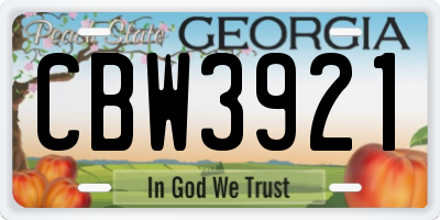 GA license plate CBW3921