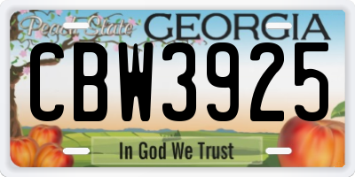 GA license plate CBW3925
