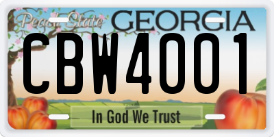 GA license plate CBW4001