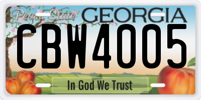 GA license plate CBW4005