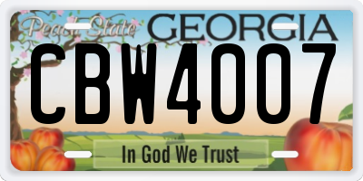 GA license plate CBW4007
