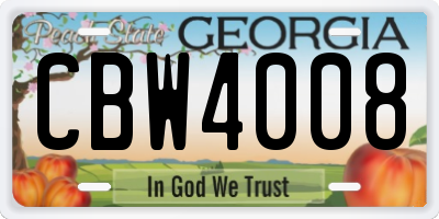 GA license plate CBW4008