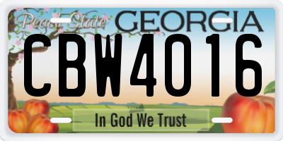 GA license plate CBW4016