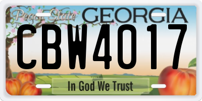 GA license plate CBW4017