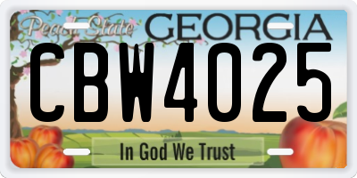 GA license plate CBW4025