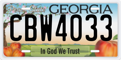 GA license plate CBW4033