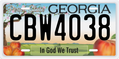 GA license plate CBW4038