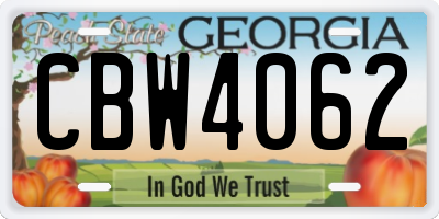 GA license plate CBW4062
