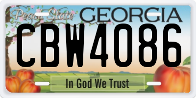 GA license plate CBW4086