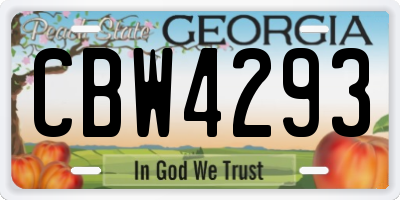GA license plate CBW4293