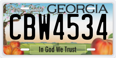 GA license plate CBW4534