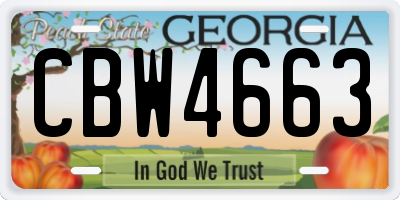 GA license plate CBW4663