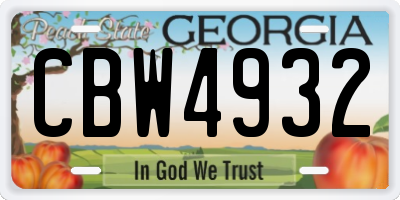 GA license plate CBW4932