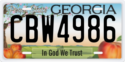 GA license plate CBW4986