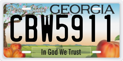 GA license plate CBW5911