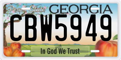 GA license plate CBW5949