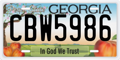 GA license plate CBW5986