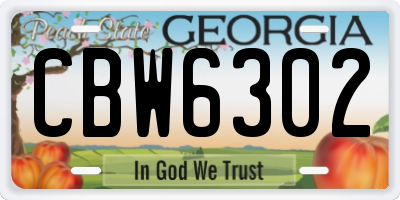 GA license plate CBW6302