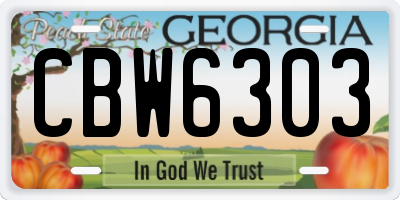 GA license plate CBW6303
