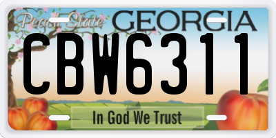GA license plate CBW6311